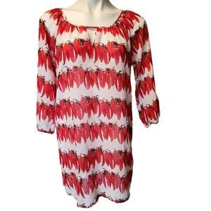 ❤️ 4/$20 Cowgirl Up red-pepper shirt Women's chili tunic Sheer see-through